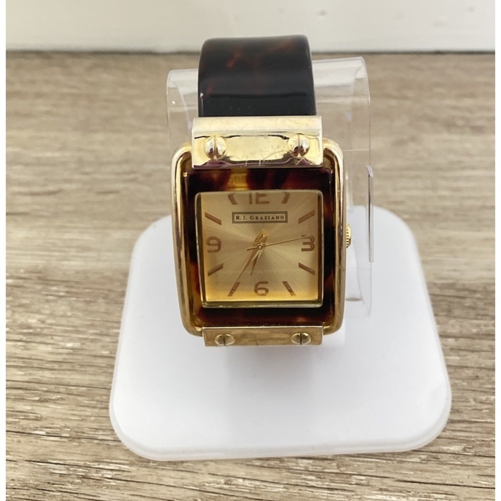 R.J. Graziano Tortoise Quartz Watch 23mm Rectangle Gold Cuff